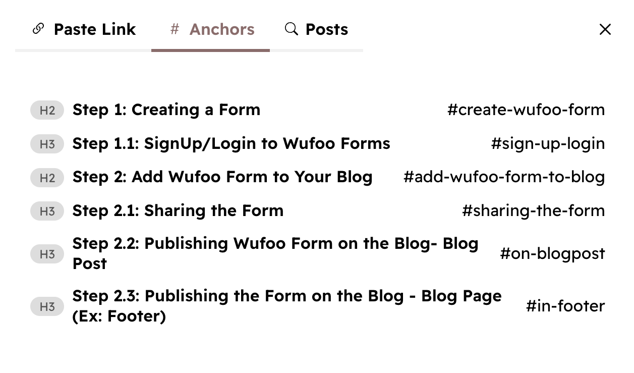 Adding anchor links