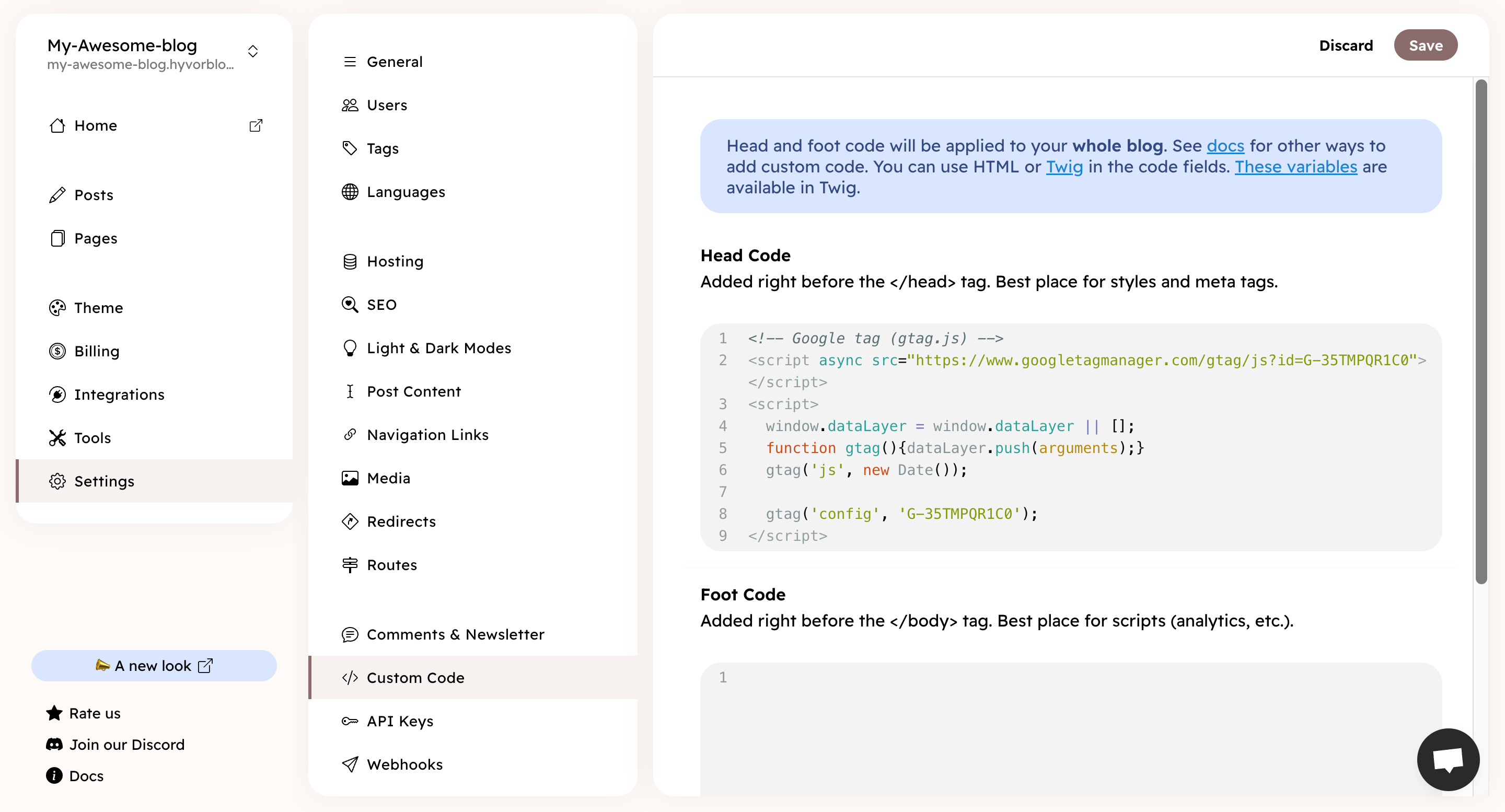 Adding copied code to Head code