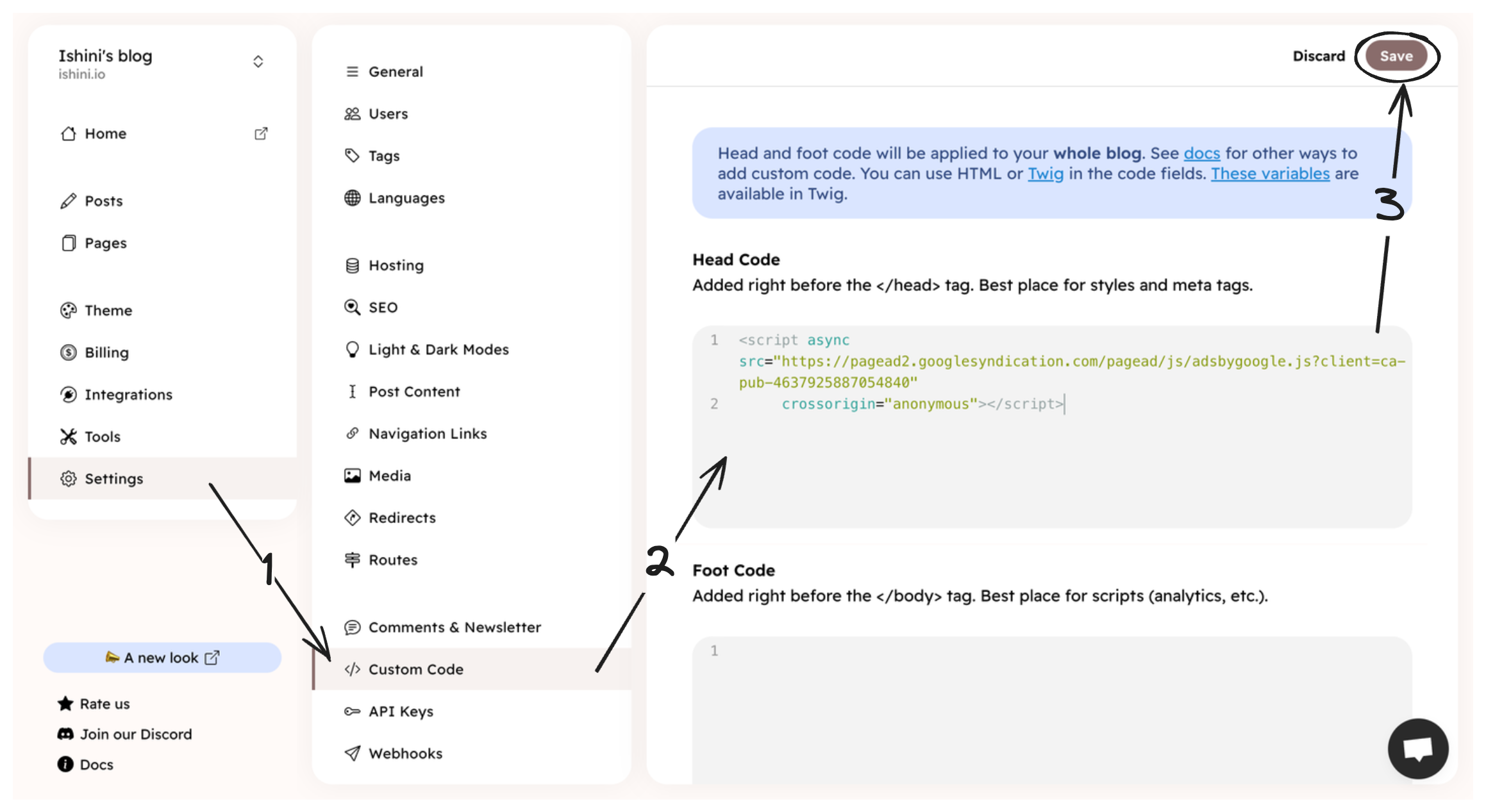 Paste code